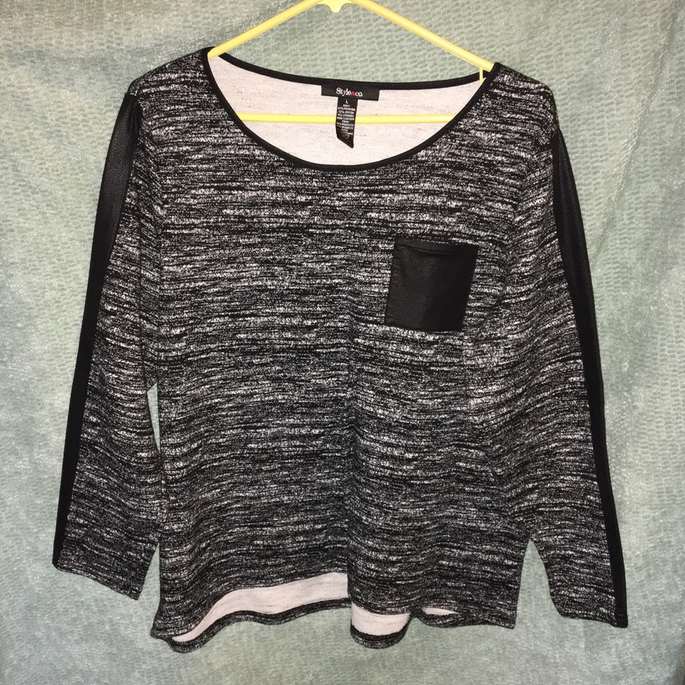 Style & Co. Blouse w/ faux leather detailing
